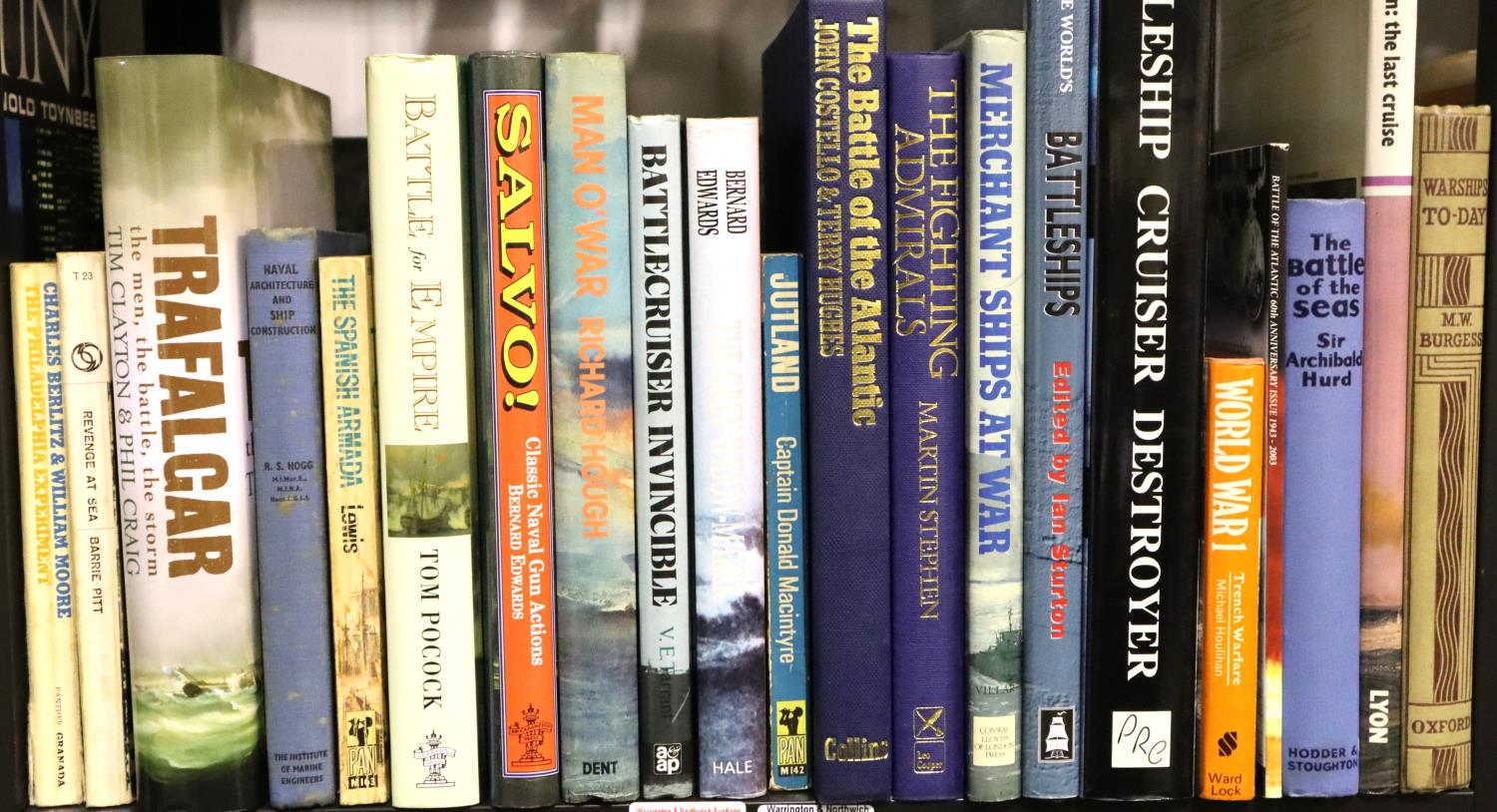 Shelf of books military shipping and naval history. Not available for in-house P&P, contact Paul O'