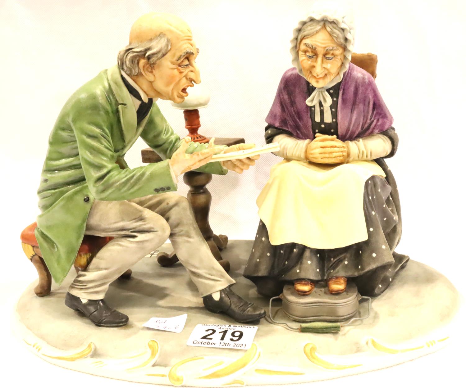 Capodimonte figurine Reading Of The Will by Defendi, H: 20 cm. Not available for in-house P&P,