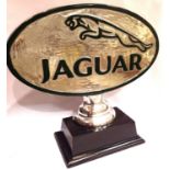 Chrome Jaguar sign on base. P&P Group 3 (£25+VAT for the first lot and £5+VAT for subsequent lots)