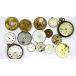 Two pocket watches, a hallmarked silver pocket watch case and a quantity of dials, movements etc.