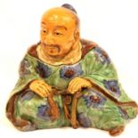 Oriental seated man tea caddy, H: 19 cm. P&P Group 3 (£25+VAT for the first lot and £5+VAT for