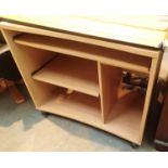 Modern pine effect computer table on castor supports, 90 x 70 x 50 cm H. Not available for in-