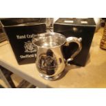 Two boxed hand crafted Sheffield Pewter tankards. Not available for in-house P&P, contact Paul O'Hea