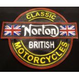 A replica Norton Motorcycles cast iron sign, 25 x 20 cm. P&P Group 2 (£18+VAT for the first lot