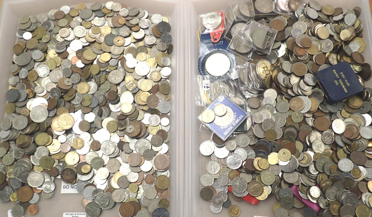 A large collection of mixed 20th century foreign and English coins, total weight approximately 10kg.