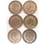 Six mixed George V half crowns, dates 1911-21. P&P Group 1 (£14+VAT for the first lot and £1+VAT for