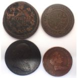 Four 19th century copper world and trade tokens (4). P&P Group 1 (£14+VAT for the first lot and £1+