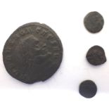 4th Century Roman Decline coinage, AE Minimus, three coins and a 305AD Severus II Roman Bronze