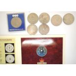 Boxed Queen Elizabeth II 40th Anniversary Coronation crown, two £5 crowns and others. P&P Group