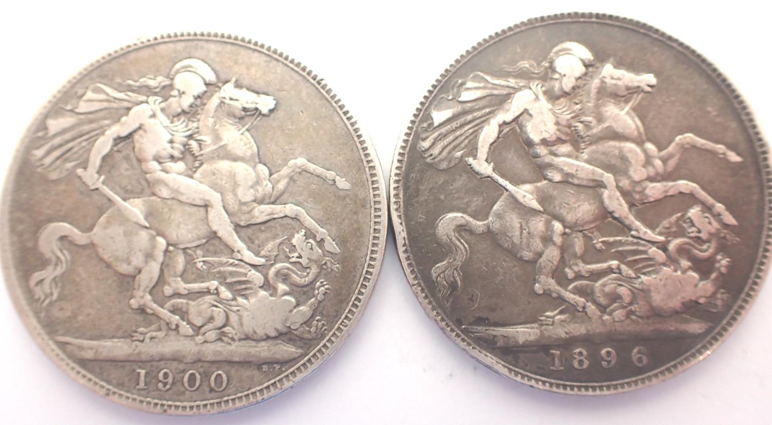 1896 and 1900 silver crowns of Queen Victoria (2). P&P Group 1 (£14+VAT for the first lot and £1+VAT