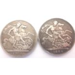 1896 and 1900 silver crowns of Queen Victoria (2). P&P Group 1 (£14+VAT for the first lot and £1+VAT