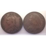 Two silver half crowns of Queen Victoria. P&P Group 1 (£14+VAT for the first lot and £1+VAT for