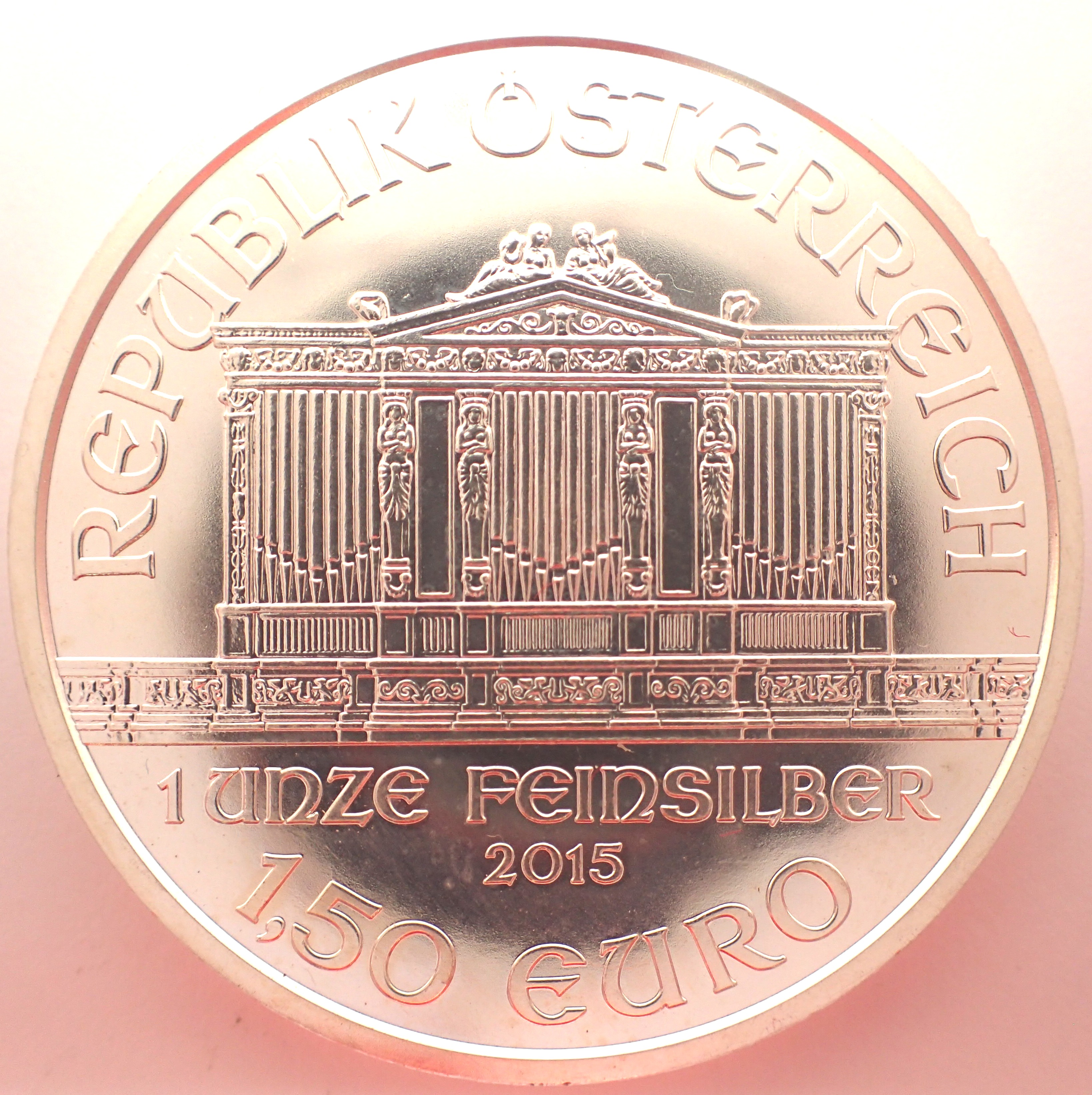 2015 999 silver bullion round, Wiener Philharmoniker, 1oz. P&P Group 1 (£14+VAT for the first lot - Image 2 of 2