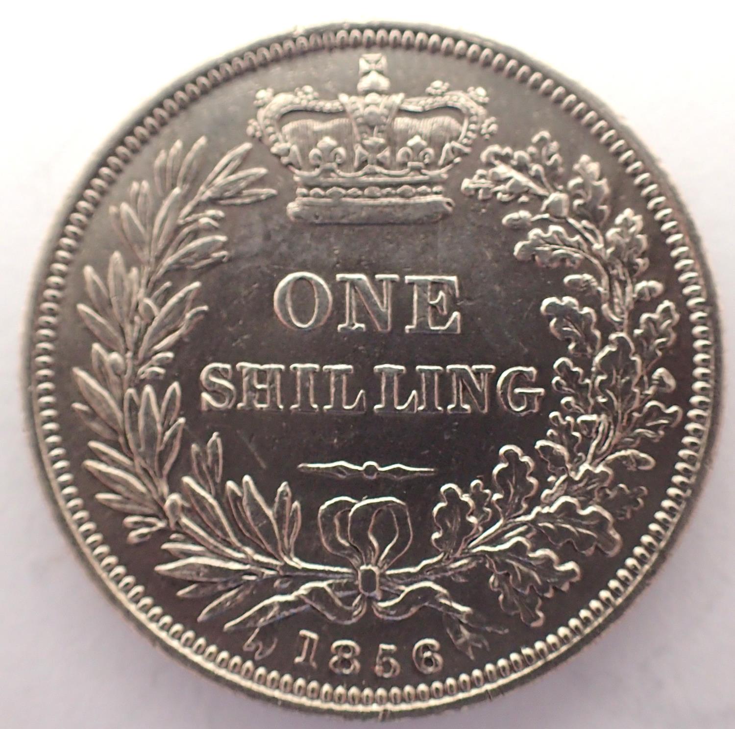 1856 silver shilling of Queen Victoria. P&P Group 1 (£14+VAT for the first lot and £1+VAT for - Image 2 of 2