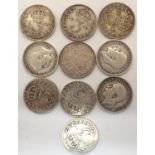 Ten 1911-15 silver threepences of George V, varying grades. P&P Group 1 (£14+VAT for the first lot