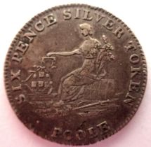 1812 silver sixpence token - WT Best of Poole. P&P Group 1 (£14+VAT for the first lot and £1+VAT for