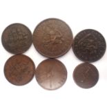 Six 19th century copper shipping tokens. P&P Group 1 (£14+VAT for the first lot and £1+VAT for