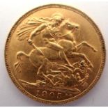 1905 sovereign of Edward VII. P&P Group 1 (£14+VAT for the first lot and £1+VAT for subsequent lots)