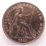 1822 copper farthing of George IV. P&P Group 1 (£14+VAT for the first lot and £1+VAT for