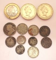 Three £2 coins and further mixed silver coins. P&P Group 1 (£14+VAT for the first lot and £1+VAT for