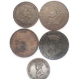 Five early milled tokens, workhouse and shipping. P&P Group 1 (£14+VAT for the first lot and £1+