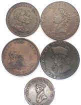 Five early milled tokens, workhouse and shipping. P&P Group 1 (£14+VAT for the first lot and £1+