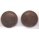 1839 and 1854 halfpenny tokens of Queen Victoria, including Isle Of Man. P&P Group 1 (£14+VAT for