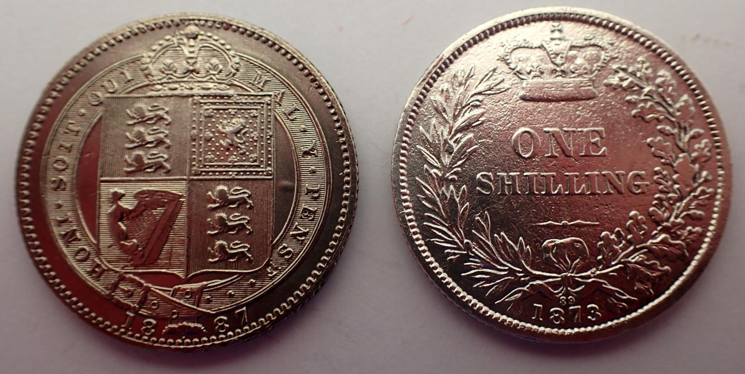 1873 and 1887 silver shillings of Queen Victoria (2). P&P Group 1 (£14+VAT for the first lot and £ - Image 2 of 2