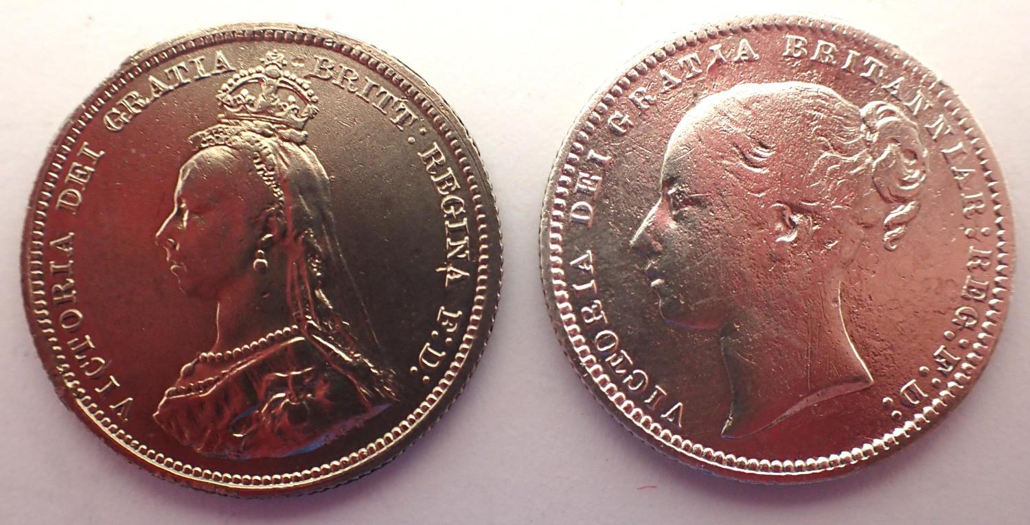 1873 and 1887 silver shillings of Queen Victoria (2). P&P Group 1 (£14+VAT for the first lot and £