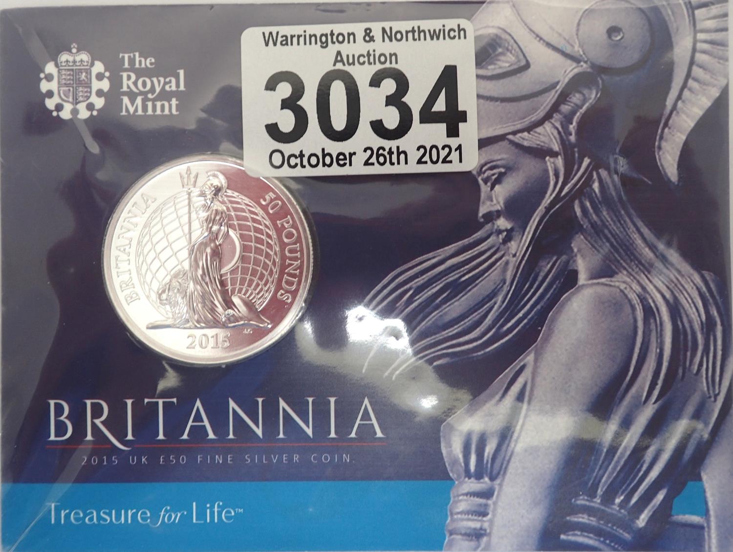 2015 silver proof uncirculated £50 coin, Britannia issue. P&P Group 1 (£14+VAT for the first lot and