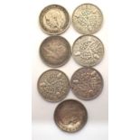 1930-36 collection of silver threepences of George V, varying grades (7). P&P Group 1 (£14+VAT for