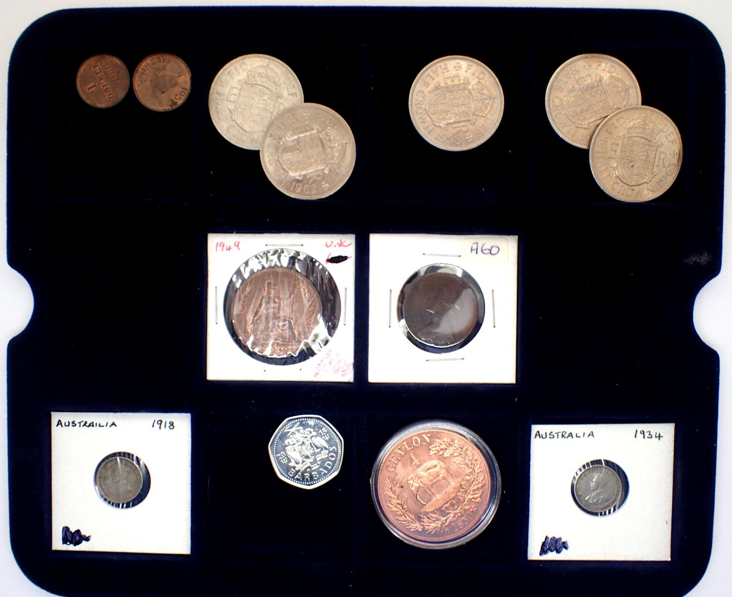Coin collection housed in wood box, including UK and territories (57). P&P Group 1 (£14+VAT for