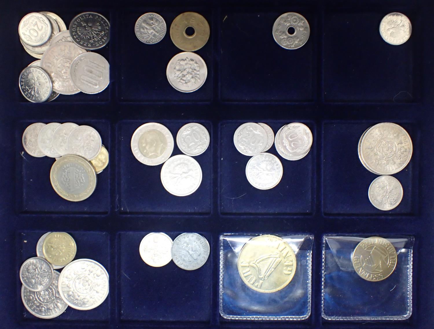 Coin collection housed in wood box, including UK and territories (57). P&P Group 1 (£14+VAT for - Image 3 of 5