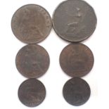 Five Victorian bronze coins and an 1807 penny of George III. P&P Group 1 (£14+VAT for the first