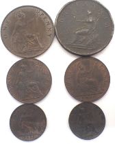 Five Victorian bronze coins and an 1807 penny of George III. P&P Group 1 (£14+VAT for the first