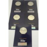 Change Checker: Five uncirculated 50p coins, mixed series, including Stephen Hawking and Isaac