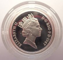 1987 silver proof Piedfort £1 of Elizabeth II, encapsulated. P&P Group 1 (£14+VAT for the first