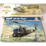 Two 1/72 scale helicopter kits, Italeri - Bell Huey and Hasegawa - UH -1H Iroquois, contents