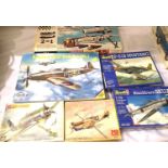 Six 1/72 scale WWII period aircraft kits, Revell, PM model, Matchbox etc, wear to boxes, contents