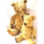 Two jointed vintage teddy bears, the larger showing some wear, the smaller lacking ear. P&P Group