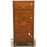 Five drawer mahogany chest of drawers, 54 x 49 x 122 cm H. Not available for in-house P&P, contact