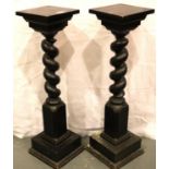 A pair of Victorian ebonised twist torcheres, each on stepped plinth bases, each HL 87 cm. Not