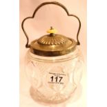 Victorian hallmarked silver mounted cut glass jar with silver cover and handle, Ivory finial, H: