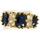 Substantial 18ct gold sapphire and diamond set ring, Chester assay 1911, size K/L, 4.0g. Shank