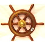 Mahogany and brass ship wheel, D: 52 cm. P&P Group 3 (£25+VAT for the first lot and £5+VAT for