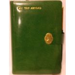 My Trip Abroad, an early 20th century green leather bound journal, unused, with shipping charts,