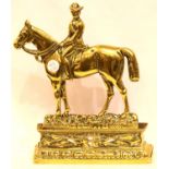 Brass horse and rider doorstop, H: 26 cm. P&P Group 2 (£18+VAT for the first lot and £3+VAT for