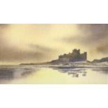 Limited edition print of Bamburgh Castle by Diane Gainey 25 x 18 cm. Not available for in-house P&P,