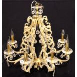 A contemporary gilt brass and cut glass eight branch electrolier, drop L: 73 cm (excluding chain).