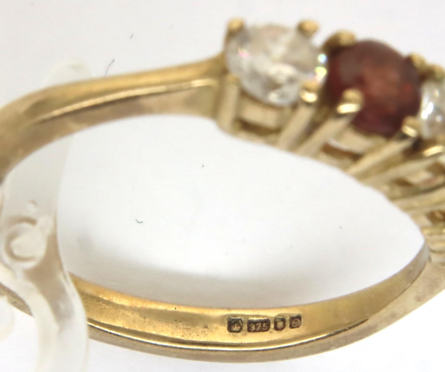 9ct gold garnet and white stone set ring, size P/Q, 3.0g. P&P Group 1 (£14+VAT for the first lot and - Image 3 of 3